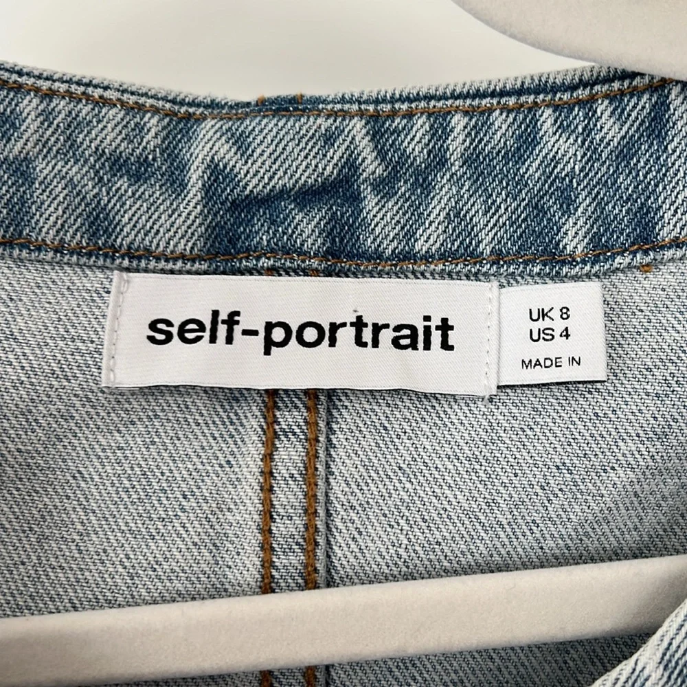 Self Portrait denim buttoned mini dress light blue size 4 - Picture 5 of 9